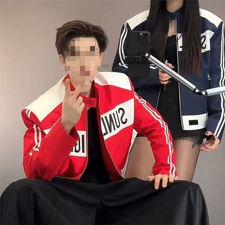 网图现货美式宽松短款潮流痞帅机车pu皮拼接夹克JK912/P75,男装皮衣,星座205-3
