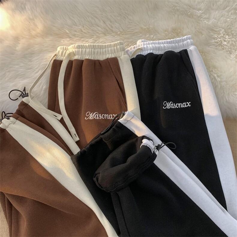 秋季新款美式花体字母绣花拼接休闲裤平铺 XZ604-KP83-P55控68图片