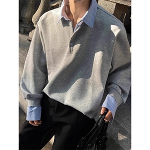 现货JY144-P46 假两件衬衫领卫衣男春季韩系穿搭polo外套 网图图片
