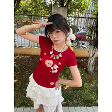 H0994-P35原版工艺+毛巾绣+订标包边拉肩修身短袖T恤，女装T恤，星座617A-2