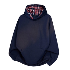 抖音得物高品质美式高街重磅结构设计假两件格子连帽卫衣外套W106，男装卫衣，电商A486