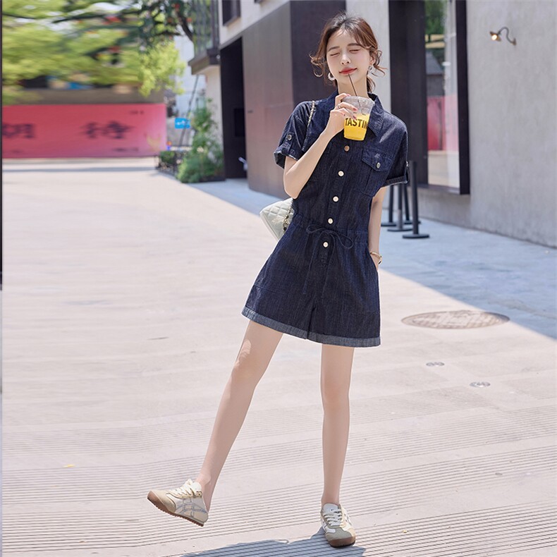 牛仔宽松连体裤女2025夏季新款网红小个子连身短裤高端外穿连衣裤,女装连体裤,E百度