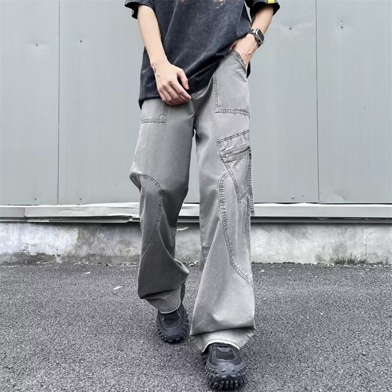 拉链牛仔裤男美式复古做旧微喇裤子HK158P60,男装牛仔裤,星座1116-2
