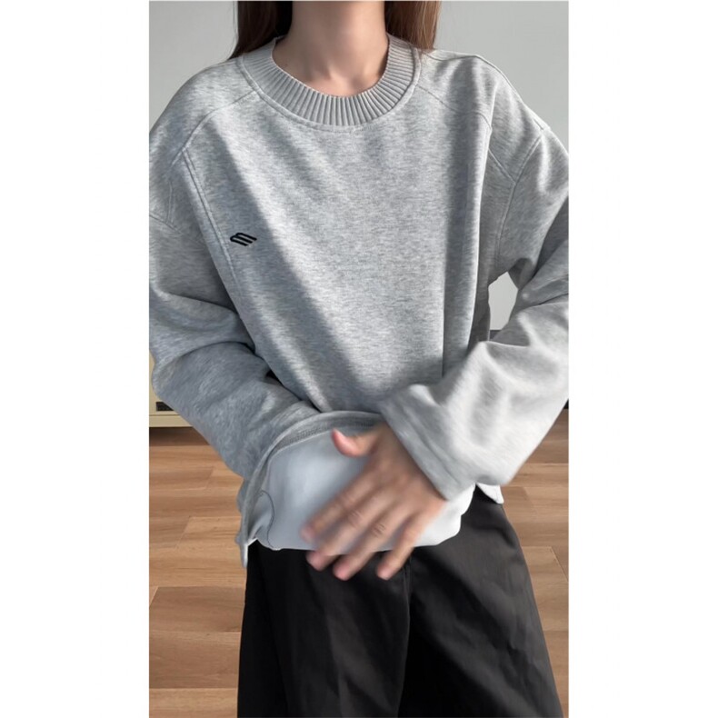 现货重磅美式秋冬宽松轮廓型百搭套头卫衣长袖T恤男特P38，男装T恤，电商C306-1