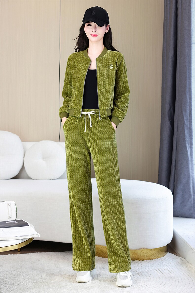 时尚休闲运动两件套棒球服女款宽松显瘦长袖外套+阔腿裤套装,女装套装/套裙,依路服饰