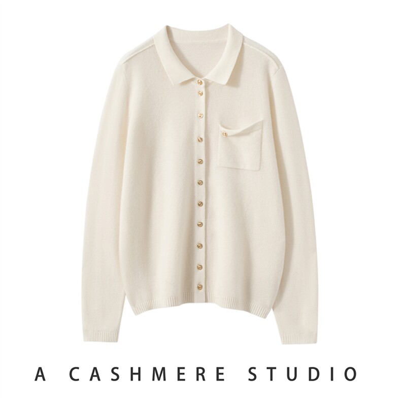 2025秋冬新款金扣衬衫领开衫舒适软糯百搭，女装羊绒衫，暖思纯羊绒