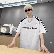 短袖t恤男潮牌夏季宽松五分袖网红潮流ins简约印花上衣T1426p25，男装T恤，电商D315