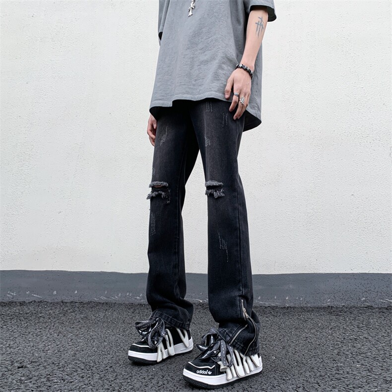 B221美式ins高街暗黑小众拉链破洞牛仔裤LK23076-P65控88,男装牛仔裤,电商B221