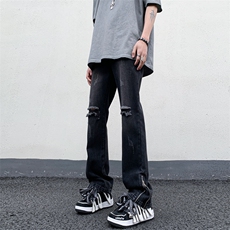 B221美式ins高街暗黑小众拉链破洞牛仔裤LK23076-P65控88，男装牛仔裤，电商B221