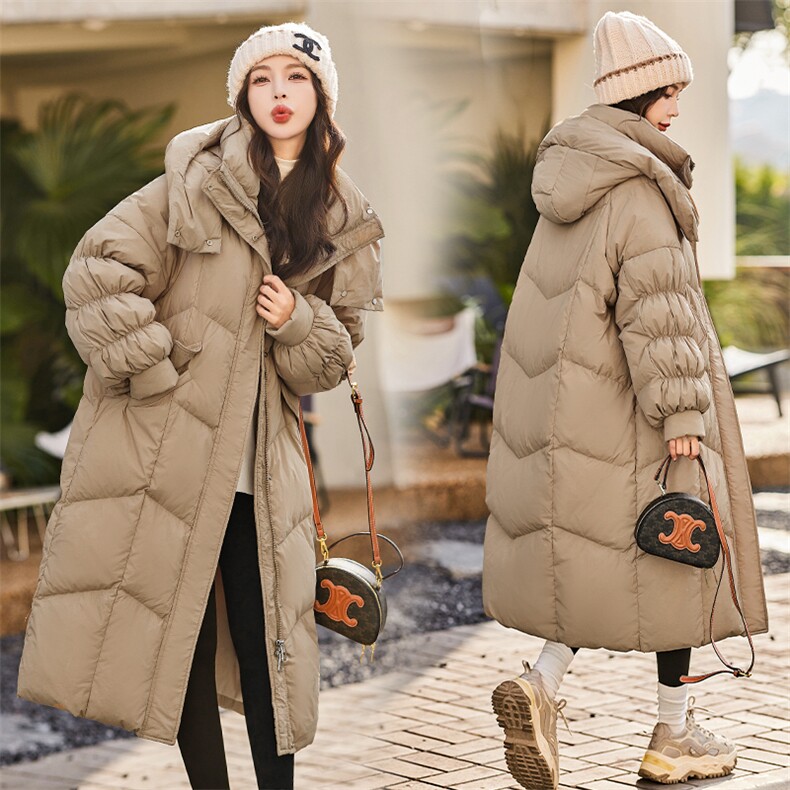 2023冬季女装新款超厚设计感长款羽绒服女过膝韩版白鸭绒大码女装，女装羽绒服，曼娅璐