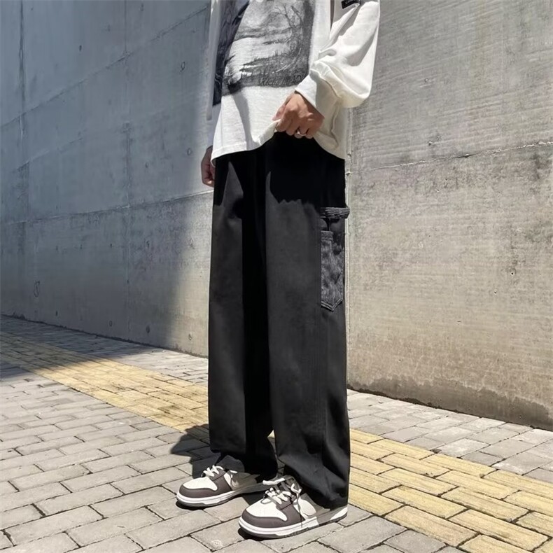 复古宽松裤子男士秋季直筒宽松潮大码阔腿拖地休闲裤MK504P38,男装休闲裤,星座1013-5
