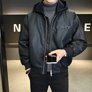 标50绒 男士痞帅连帽可拆卸PU皮羽绒服 5066-P275（控卷后378）图片