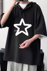 LD54286-P45NASA连帽短袖t恤男大码胖子带帽五分袖中袖，男装T恤，电商A040