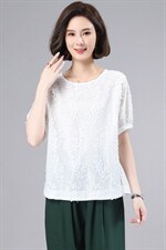 2022夏装新款时尚纯色T恤立体绣花宽松圆领文艺短袖上衣潮，女装T恤，奕阳依阁