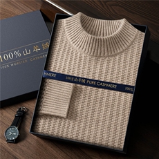 2025年秋季时尚百搭通勤简约休闲半高加厚提花打底衫，男装羊绒套衫，曼云男装羊绒