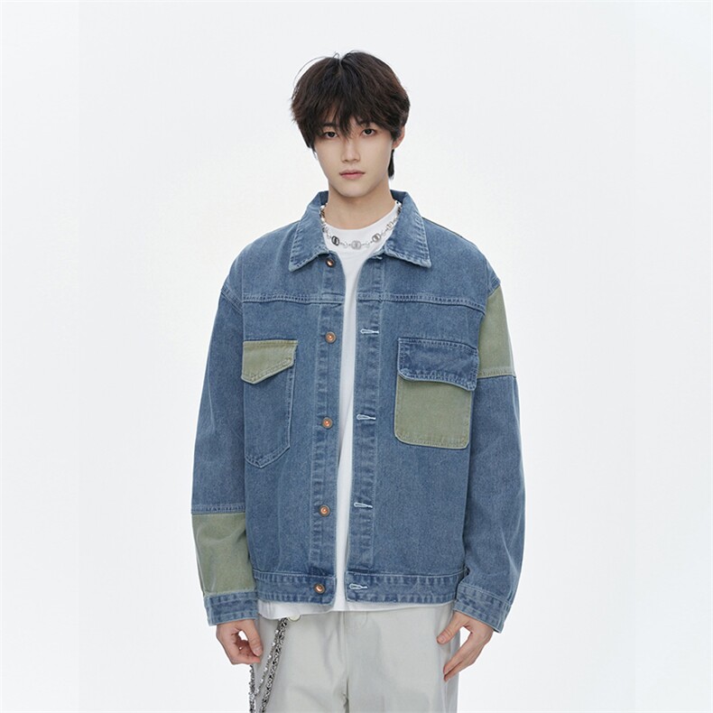 中性休闲大码宽松男女潮流拼接牛仔外套夹克J8212-P63【特价】,男装工装外套,电商A007