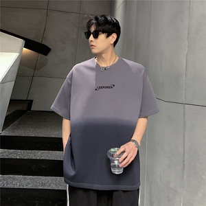 2025美式高街水洗做旧印花字母短袖T恤男宽松圆领重磅半袖T608P38图片