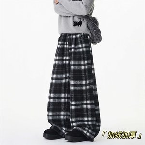 美式冬季新款复古格子设计慵懒加绒休闲裤B315-K25914JR-p65控88图片