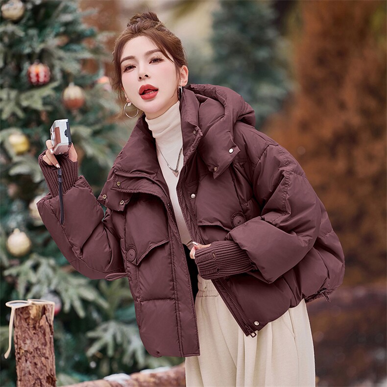 洋气减龄粉色短款羽绒服女2025冬季新款超好看连帽白鸭绒保暖外套,女装羽绒服,米雪儿