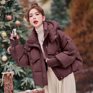 洋气减龄粉色短款羽绒服女2025冬季新款超好看连帽白鸭绒保暖外套图片