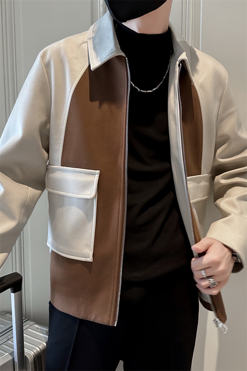 小伙店主风呢子大衣秋冬妮子毛呢拼色夹克外套A236-JK-5051-P135,男装夹克,电商A236