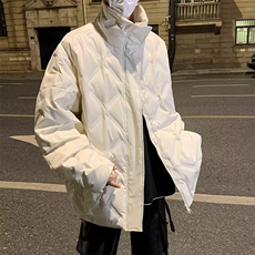 2024冬季黑色菱形格羽绒棉服男女款立领加厚面包服工装外套MY228，男装棉衣，星座506