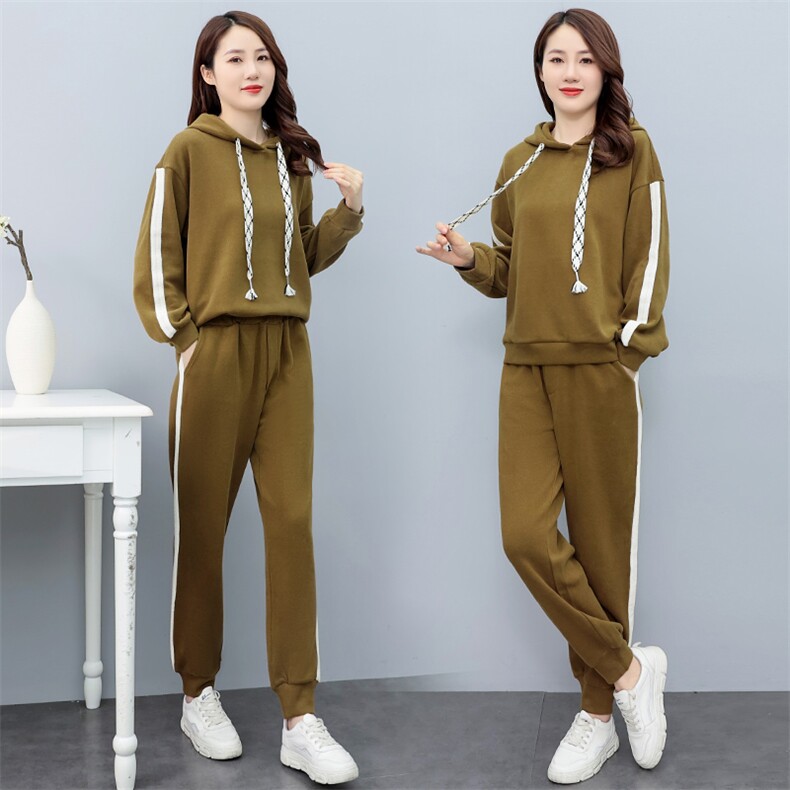 时尚休闲运动套装女秋冬季新款宽松显瘦连帽卫衣两件套,女装运动套装,凯瑟曼