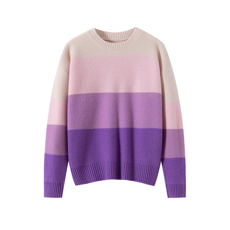 时尚百搭七针四色条纹羊毛衫舒适保暖显瘦女装毛衣，女装羊毛衫，宏杨羊绒