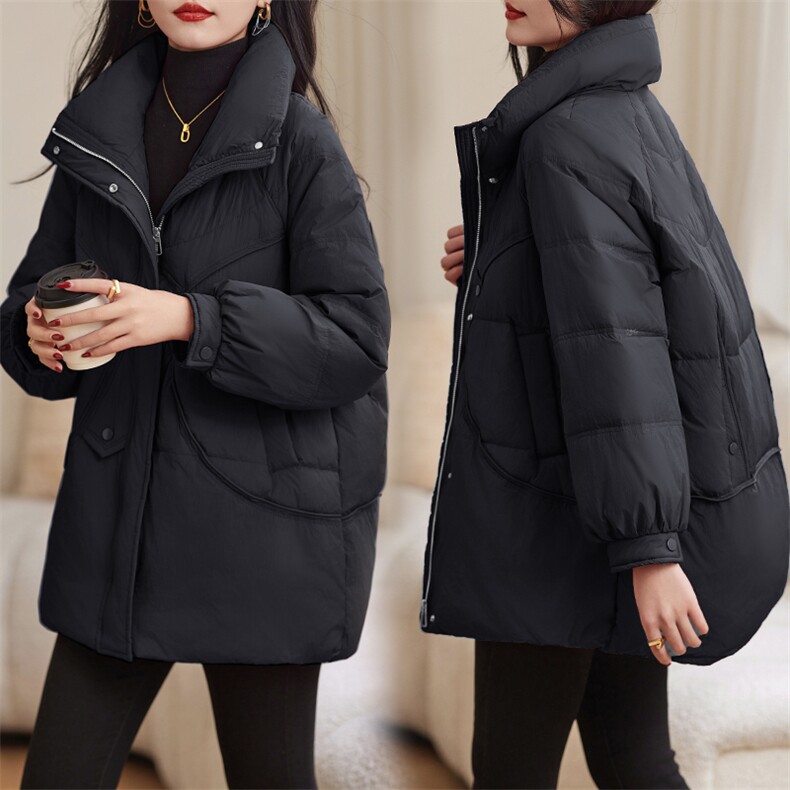 现货主推2023冬新款加厚中长款保暖休闲羽绒服90白鸭绒,女装羽绒服,余墨