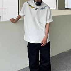 万针全刺绣解构设计260克重磅双纱纯棉高品质美式高街短袖T恤特33，男装T恤，电商A486