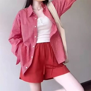 美式复古格子衬衫女春秋设计感小众休闲宽松叠穿长袖衬衣外套上衣