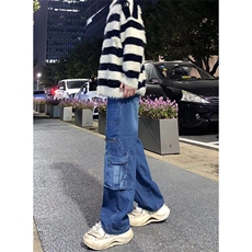 自家图，工装大口袋牛仔裤男秋冬微喇叭复古水洗裤子-KZA43-P68，男装牛仔裤，星座1007（原301D）