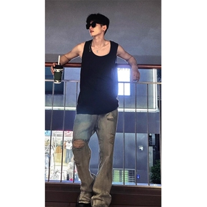 工字背心男士夏季坎肩大领口无袖t恤潮牌痞帅高级感纯棉老头汗衫图片