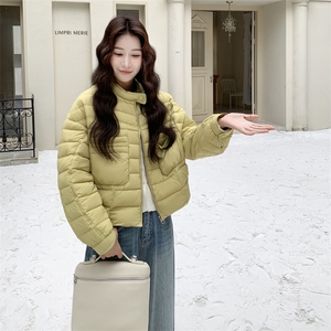 极简风休闲轻羽绒服女2025冬季新款韩系立领保暖白鸭绒百搭厚外套图片