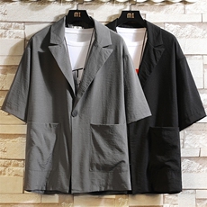 A119-P50七分袖西装男大码宽松五分袖小西服砖墙挂拍，男装西服，电商A040A