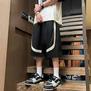 04街头篮球风网眼拼接短裤阔腿低裆六分运动裤XZ211-1-K2421-P45