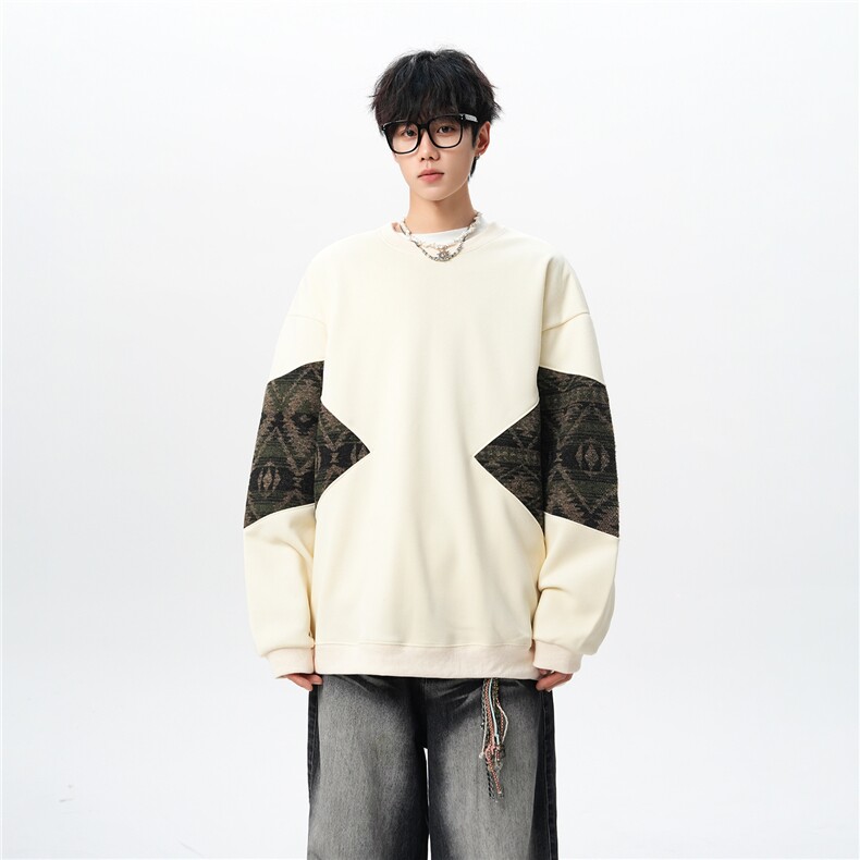 8XL-M春秋季圆领拼接撞色民族风卫衣男新款潮牌上衣服WY005P58,男装民族服装,电商B312