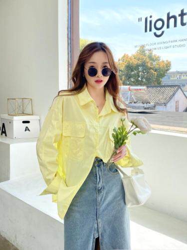 2021春夏新款挚爱多色纯色衬衫女设计感小众宽松纯色长袖防晒，女装衬衫，香丽迪1