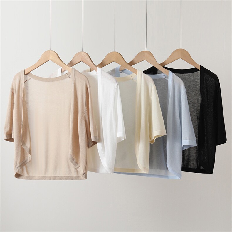 夏季新款莱赛尔天丝短袖防晒开衫宽松百搭显瘦时尚休闲上衣，女装针织衫/毛衣，阿娇羊绒