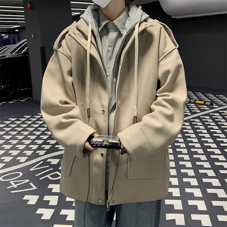 秋冬男假两件连帽大衣工装大口袋织带单排扣风衣外套DY303P80,男装风衣,星座1013-1