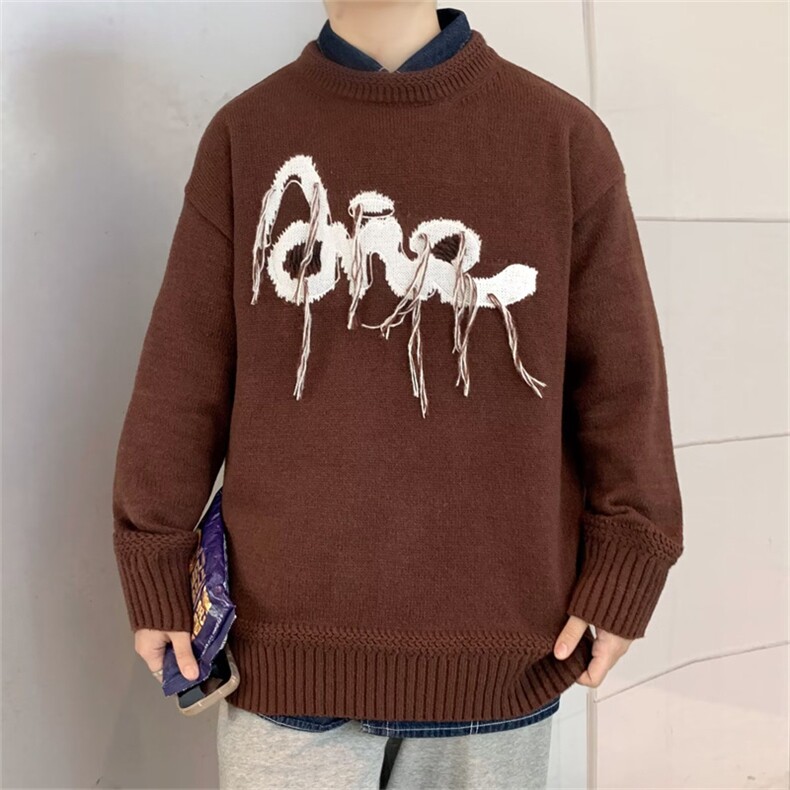 秋冬季加厚毛衣男女圆领套头潮牌ins休闲嘻哈宽松针织衫M4331-P55,男装针织衫/毛衣,星座1008-2