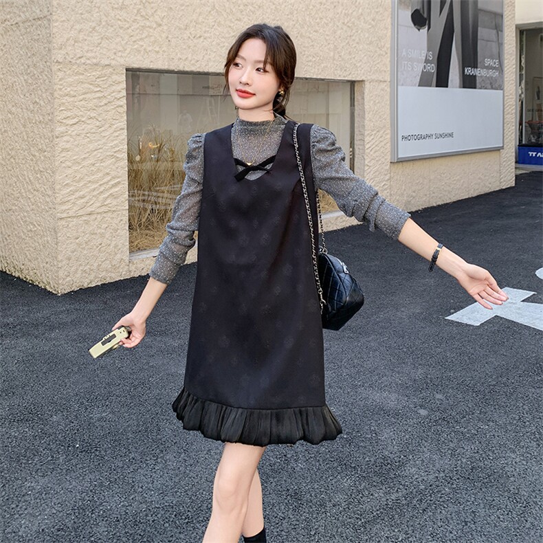 法式名媛小香风打底衫套装女2025春季新款超好看百搭背心裙两件套,女装套装/套裙,1D102-1