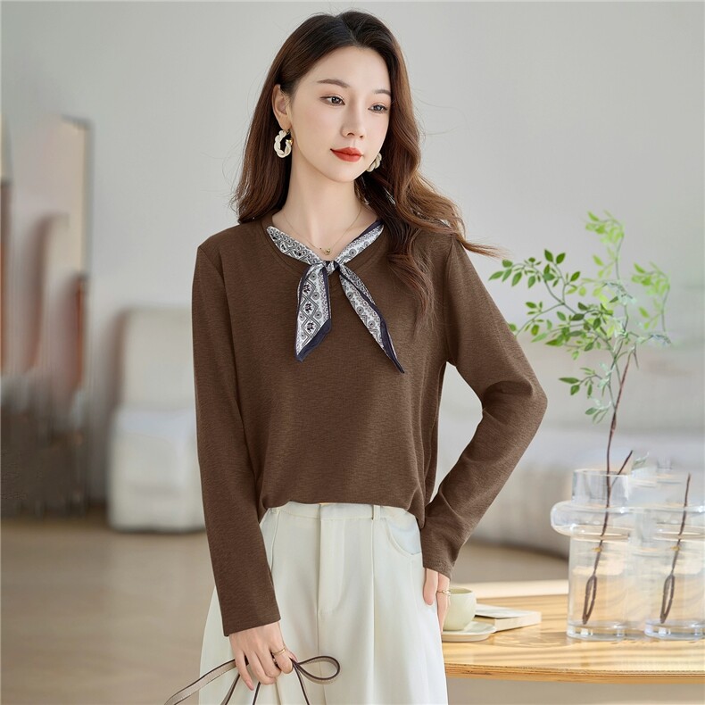 轻熟慵懒独特漂亮早秋上衣设计感丝巾领长袖针织衫，女装针织衫/毛衣，余墨