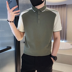主推2025新款拼接撞色短袖T恤时尚潮流翻领Polo衫A3106-P48，男装T恤，电商D342