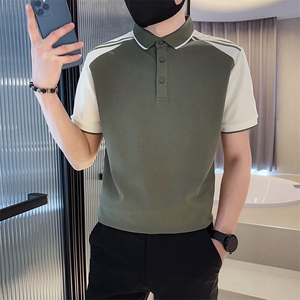 主推2025新款拼接撞色短袖T恤时尚潮流翻领Polo衫A3106-P48图片