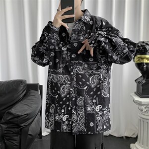 腰果花男长袖港风日系夏潮牌上衣小众炸街韩版潮流衬衫 W1160-P33图片