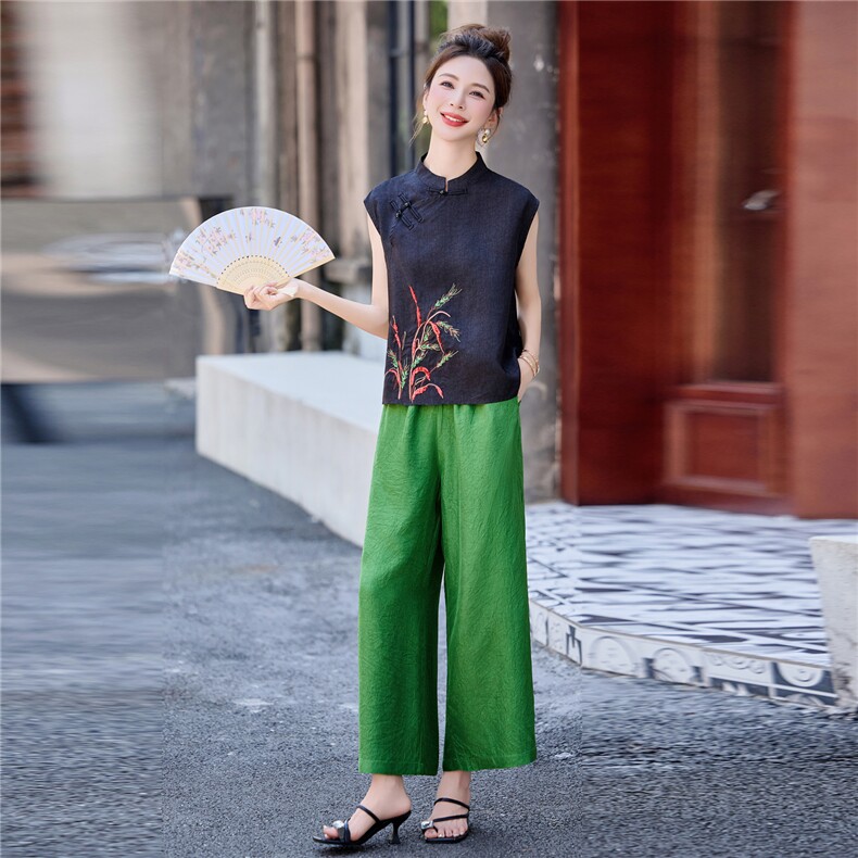 新中式国风套装女2025夏新款独特绝美漂亮大方得体气质无袖两件套,女装套装/套裙,曼琳思菲
