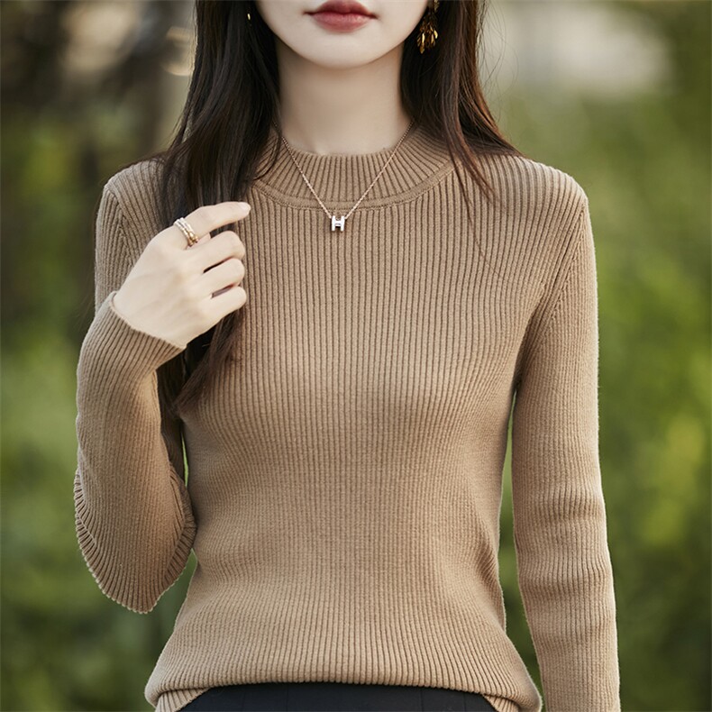 简约纯棉长袖半高领打底衫女修身显瘦内搭针织衫毛衣百搭纯色上衣,针织衫/毛衣,斯美雅电商供货