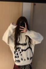 秋冬美式复古仿貂毛猫咪圆领套头毛衣男女生针织衫外套线衫潮搭，男装针织衫/毛衣，星座302B-2