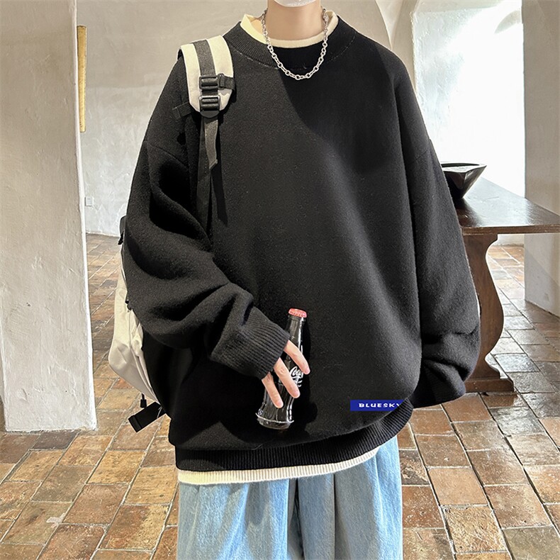 控78假两件毛衣男大码加绒针织衫男毛线衣M80202-P55加绒P70,男装针织衫/毛衣,电商A040